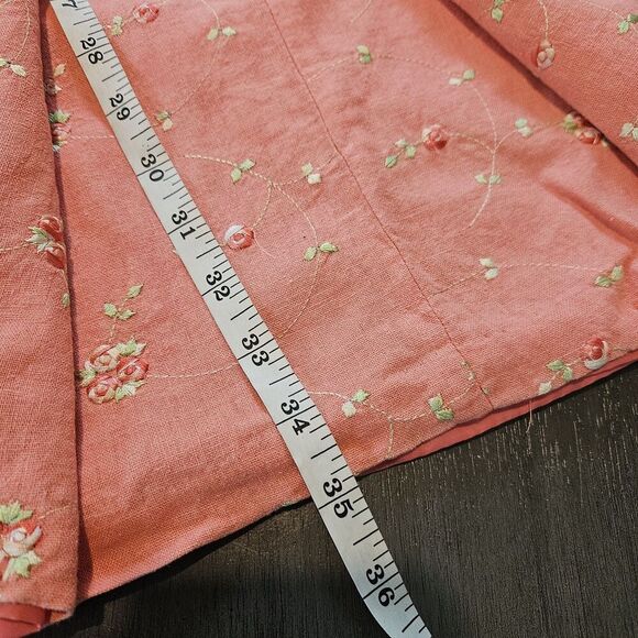 Vintage Floral Embroidered Pink Linen Blend Shift Dress Size 14 Romantic Lined - Picture 10 of 10
